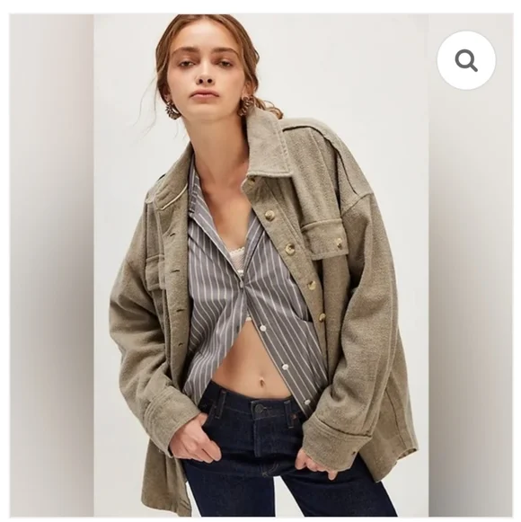 > FREE PEOPLE WE THE FREE Peached TwillShacketGreen Combo Sz Small - Picture 1 of 4